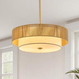 VONLUCE 17.7" Boho Rattan Chandelier, 4-Light Rattan Ceiling Light Fixture