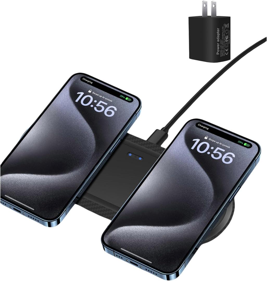 Wireless Charger, 20W Dual Wireless Charging Pad,Fast Charging Pad for Samsung Galaxy S24/S24 Ultra/S23/S22/S21/S20, for iPhone 16/15/14/13/12/11/XR/X, for Airpods 4/3/2/Pro, and More.(with Adapter)