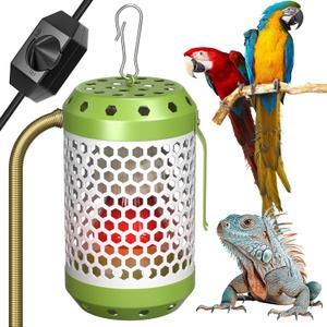 GlowUp Bird Cage Heater with 2 x 100W Ceramic Heat Lamp Bulbs, with Adjustable Temperature Switch Reptile Heat Lamp Guard Bird Cage Heat Lamp for Captive Birds, Reptiles