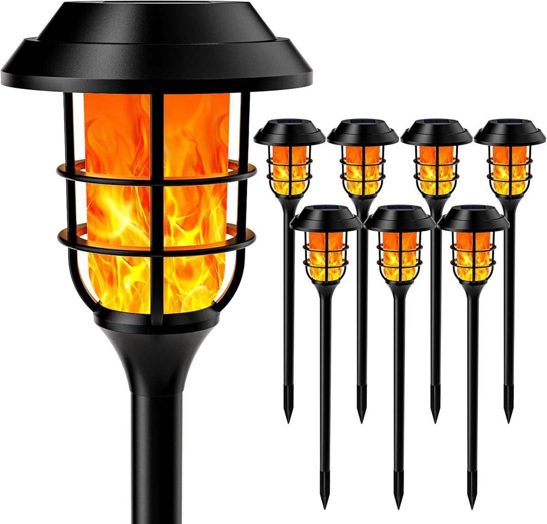 Solar Lights Outdoor, 8 Pack Solar Torch Light with Flickering Flame,Solar Garden Lights Waterproof for Outdoor Decor, Yard, Patio,Pathway,Walkway. (Orange)
