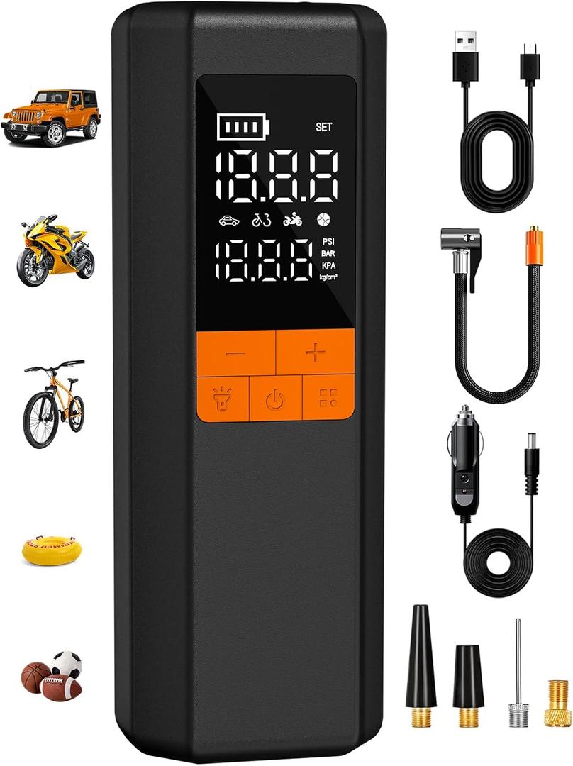 Tire Inflator Portable Air Compressor, 5X Faster Air Pump for Car Tires, 150PSI Cordless Tire Pump with Powerful Battery, Digital Gauge, 12V DC & Auto Shut-Off for Car, Bike, Motorcycle, Balls