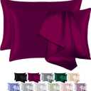 100% Mulberry Silk Pillowcase Set of 2 for Hair and Skin,with Hidden Zipper,Both Sides 19 Momme 600 Thread Count Natural Silk Pillow Cover,Soft Breathable Smooth (Burgundy, King 20''x36'')