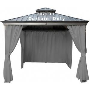 Gazebo Curtain Replacement Universal Privacy Curtain, 4-Panels Sidewall 10'X10' Curtain Gazebo Outdoor with Zipper,Universal Replacement for Patio Privacy Screen Grey(Only Curtain)
