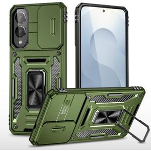 for Samsung Galaxy S25 Edge Case with All-Angle Rotating Kickstand & Sliding Camera Cover - Heavy Duty Shockproof Protective Cover, Green