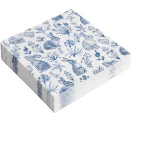 40 Pcs Blue & White Easter Paper Napkins with Bunny & Floral Design, Chinoiserie Spring Napkins for Decoupage, Easter Party, Wedding & Birthday Table Decor