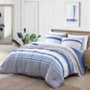 Nautica - Queen Comforter Set, Reversible Cotton Bedding with Matching Shams, Medium-Weight for Year Round Use, Oeko-Tex Certified (Trimmer Blue)