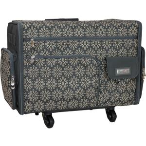 Everything Mary XL Flat-Top Rolling Sewing Machine Case Tan Geo Craft Bag with Wheels Portable Organizer for Sewing, Scrapbooking, Quilting & Craft Supplies