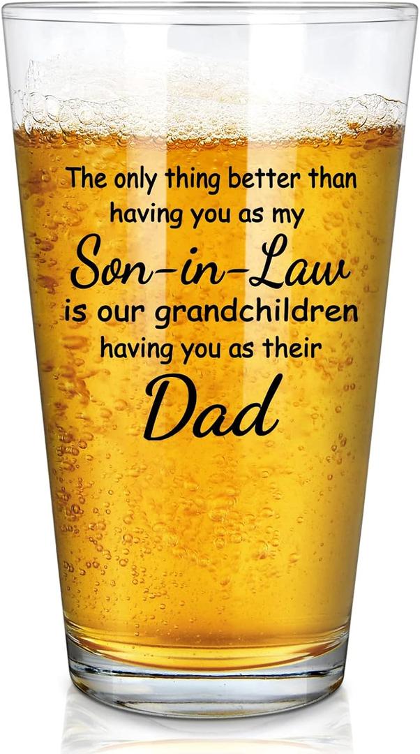 Futtumy Son in Law Gifts from Father in Law Mother in Law, Fathers Day Gift for Son in Law, Son-in-law Christmas Gifts, Funny Beer Glass for Son-in-laws New Dad Dad to Be, 15 Oz
