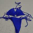 Tainehs Women's Sexy Halter Thong Bikini Tie Two Sides Bottom Triangle Bikini Swimsuits (Blue), Small