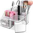 BQAN Transparent Acrylic Nail Desk Organizer, Drill & Brush Holder, Professional Storage Box for Nail Tools, Makeup, Eyeshadows, Skin Care (White)