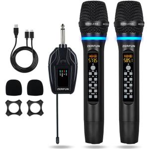 Dual Wireless Microphones Rechargeable, UHF Metal Wireless Mic System Cordless Microphone Professional with Echo Treble BASS VOL Channel Control for Karaoke Singing Church Events