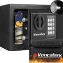 Voncabay Money Safe Box for Home with Sensor Light & Fireproof Money Bag - 0.23 Cubic Feet Security Safe Box with Digital Keypad, Keys & Pass Code Lock Black