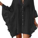Bsubseach Women Swimsuit Cover Up Blouse 2025 Button Down Bathing Suit Cover Ups for Swimwear Bikini Beach Shirt Dress Tops (One Size, Black)