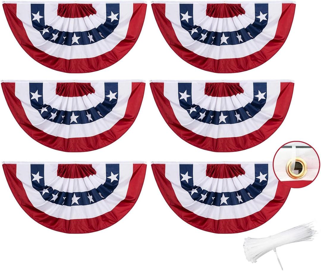 Homissor Bunting Flags Outdoor 6 Pack American Flag Patriotic Buntings 3x6 Ft for Outside Large Red White and Blue Bunting Pleated Fan Flag for 4th of July USA 250th Anniversary Independence Day Memorial Day Decorations