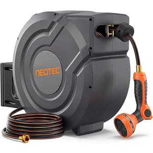 Retractable Garden Hose Reel 90 ft x 5/8 inch Automatic Slow Return 9 Sprayer Nozzle Any Length Lock Heavy Duty Wall-Mounted Hose Reels for Outside 180° Swivel UV Resistant (Mounting Bracket Not Included)