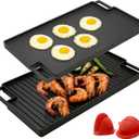 NutriChef Cast Iron Reversible Grill Plate, 18 Flat Skillet Griddle Pan for Stove Top, Gas Range Grilling Pan with Silicone Oven Mitt, Compatible with Electric, Ceramic & Induction Cooktops, 18x10