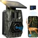 MAXDONE Solar Trail Camera WiFi Bluetooth, 48MP 30fps Game Camera Built-in 5200mAh Rechargeable Battery with Motion Activated 0.1s Trigger Speed Trail Cam IP66 with 32GB TF Card (Dark Green)