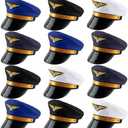 SGBETTER 12 Pack Men Pilot Hats Airplane Hat Adjustable Airline Pilot Hat for Women Halloween Cosplay Costume Accessory