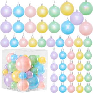 45 Pcs Pastel Christmas Ball Ornaments Decorations Set,Macaron Color Hanging Ornaments Balls Set,Pearl Christmas Tree Pendants Ball Xmas Tree Decoration