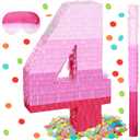Sratte Number Piata Pink Piata Birthday Decorations Gradient with Stick Blindfold Confetti for Girls Boys Birthday Anniversary Party Decorations Supplies(Number 4)