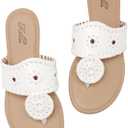 katliu Women's Flat Sandals Wide Band Flip Flops Dressy Thong Sandals, Size 7 1/2 (White)