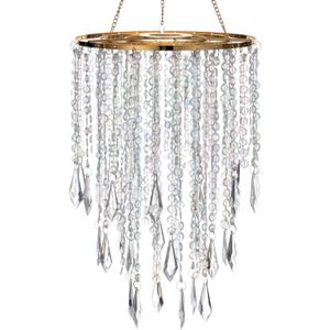 Acrylic Chandelier Ceiling Light Shade Beaded Hanging Pendant Lampshade with Gold Frame for Bedroom for Wedding Party H12.9" X W8.7" 3 Tiers