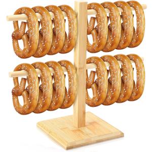 Pretzel Holder Stand Oktoberfest Bamboo Pretzel Display Rack Hanger with Arms Hanging Sausage Mug Hook Stand for Oktoberfest Party(35 x 40cm)