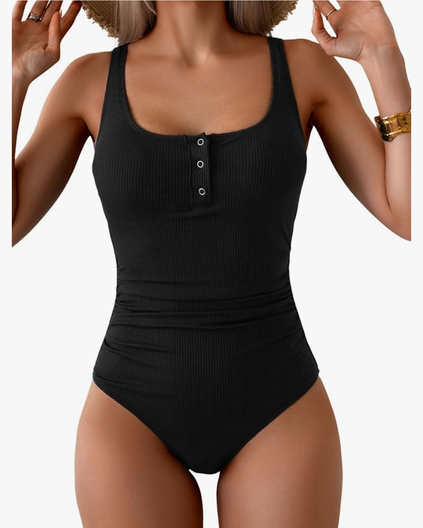B2prity One Piece Swimsuit for Women Tummy Control Ruched Slimming Bathing Suit Button Full Coverage Swimwear, Size Small