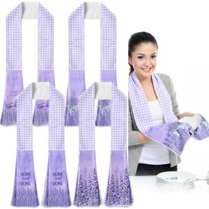 FuWeave 4 Pack Lavender Kitchen Scarf Boa Dish Towel Decor 4 x 68 Inch for Holiday Cooking Baking Accessories Plaid Cotton
