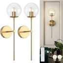 HLILCEH Battery Operated Wall Sconce Set of 2 Glass Globe 3000K Rechargeable Wall Light Fixture Wireless Wall Lights with Clear Glass Shade for Living Room, Hallway, Bedroom(2 Pack)