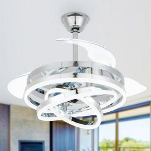 42" Silver Modern Retractable Ceiling Fan With Dimmable Light Kit and Remote Control, DIY-Shape 6-Speed Reversible Ceiling Fan