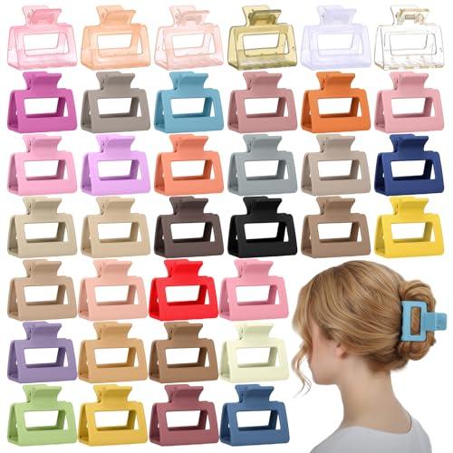 Ckhoid 36PCS Claw Hair Clips Bulk, 2 Inch Square Matte Nonslip Claw Clips for Women, Colorful Medium Rectangle Strong Hold Jaw Headwear Accessories, Bright Hair Styling Clamps for Thick Christmas Gift