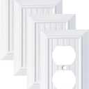 Pure White Classic Beadboard Wall Plates, Light Switch Covers, Electrical Outlet Covers, Switch Plates of Various Combinations, Nature Bamboo Fiber Wall plate (1 Gang Duplex 4 Pack)