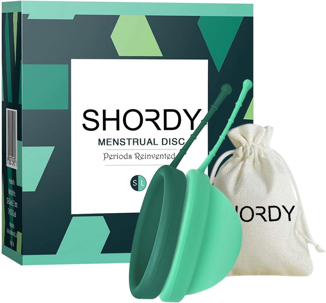 SHORDY Reusable Menstrual Disc Set of 2 (Small & Large), 100% Medical-Grade Silicone, Flexible & Leak-Free Period Disc, Eco Friendly Feminine Hygiene & Care | Tampons, Pads & Cups Alternative (Green)