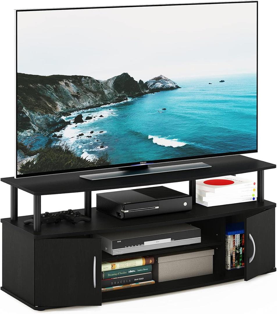 Furinno JAYA Large Entertainment Stand for TV Up to 55 Inch, Blackwood, 55 Inch Plastic Pole