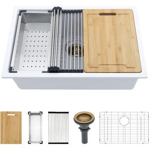 Kichae White Undermount Kitchen Sink 28 inch Granite Composite - 28 x 19 White Kitchen Sink Quartz Workstation Sinks