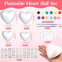 Seenelling 48 Sets Valentine's Day Heart Kit Craft DIY Heart Painting Kit with Sticker Valentine's Day Craft Painting Bulk Ready to Paint Your Own Shape White Foam Balls for Party Activities Gifts