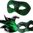 Wildarms Couple Masquerade Masks - Feather Women & Venetian Men Masks for Halloween Party, Mardi Gras Cosplay