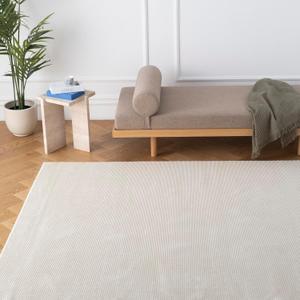 Revival Rugs Stripe 6'7"x9' Washable Area Rug for Living Room Bedroom - 100% Recycled Oeko-TEX Certified, Medium Pile, Beige/Cream