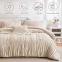 Lady Ann Oversized King Bed Comforter Set- Wheat Ruched Boho 120 x 120 Comforter Set for Bedroom, 3 Piece Fluffy Bedroom Set with Pillow Shams Soft All Season Bed Sets