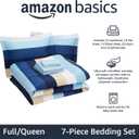 Amazon Basics Full/Queen Comforter Set with Sheets, 7-Piece Blue Stripe Bedding, Lightweight Microfiber Bed-in-a-Bag, Striped