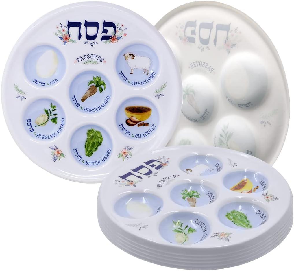 The Dreidel Company Classic Seder Plate Disposable Passover Seder Plate 5-Pack Deluxe Quality Plastic 10" Disposable Plates