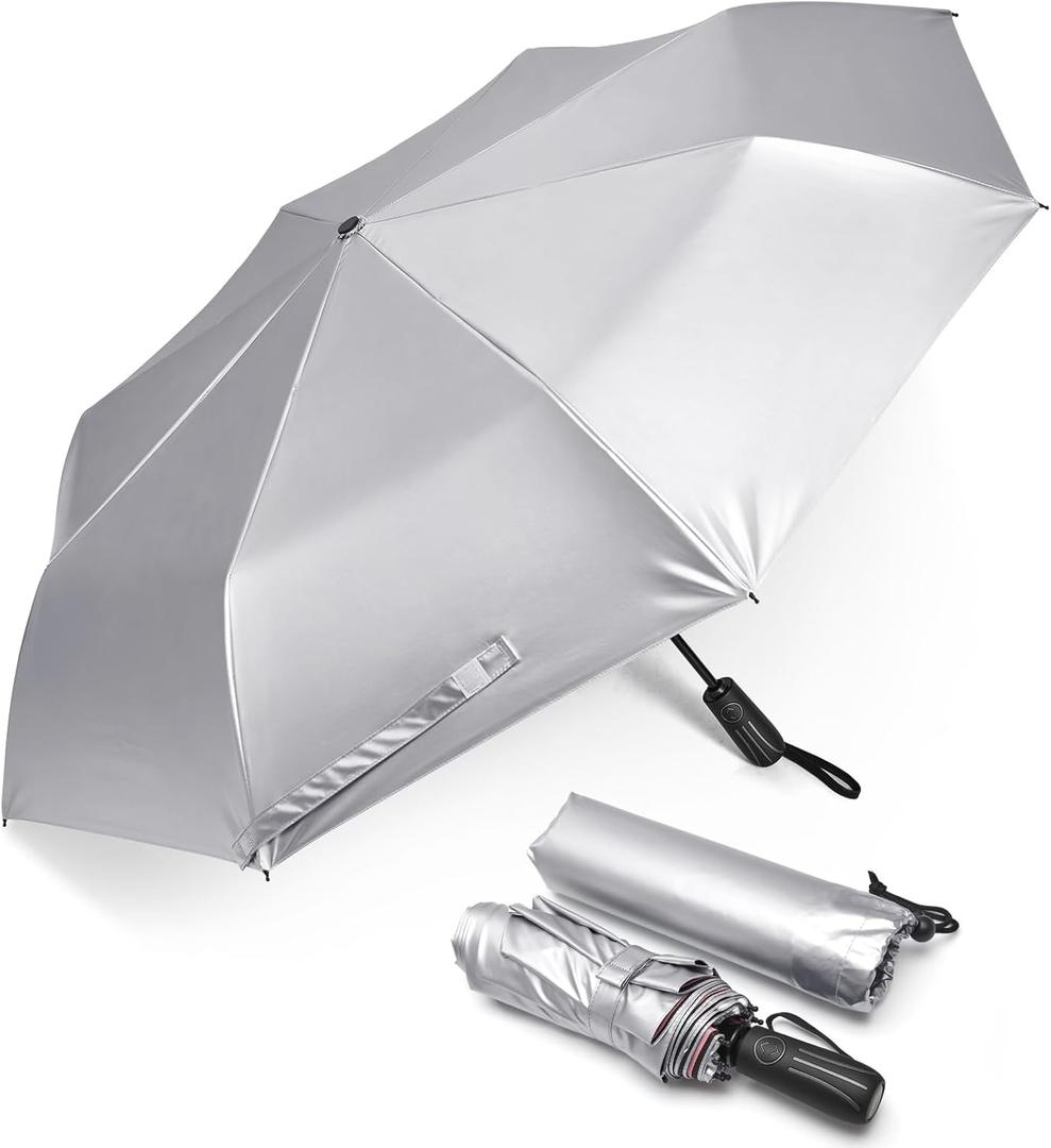 G4Free UPF 50+ UV Protection Large Travel Umbrella 46 Inch Double Layer Auto Open Close Windproof Sun Blocking Umbrella (Black)