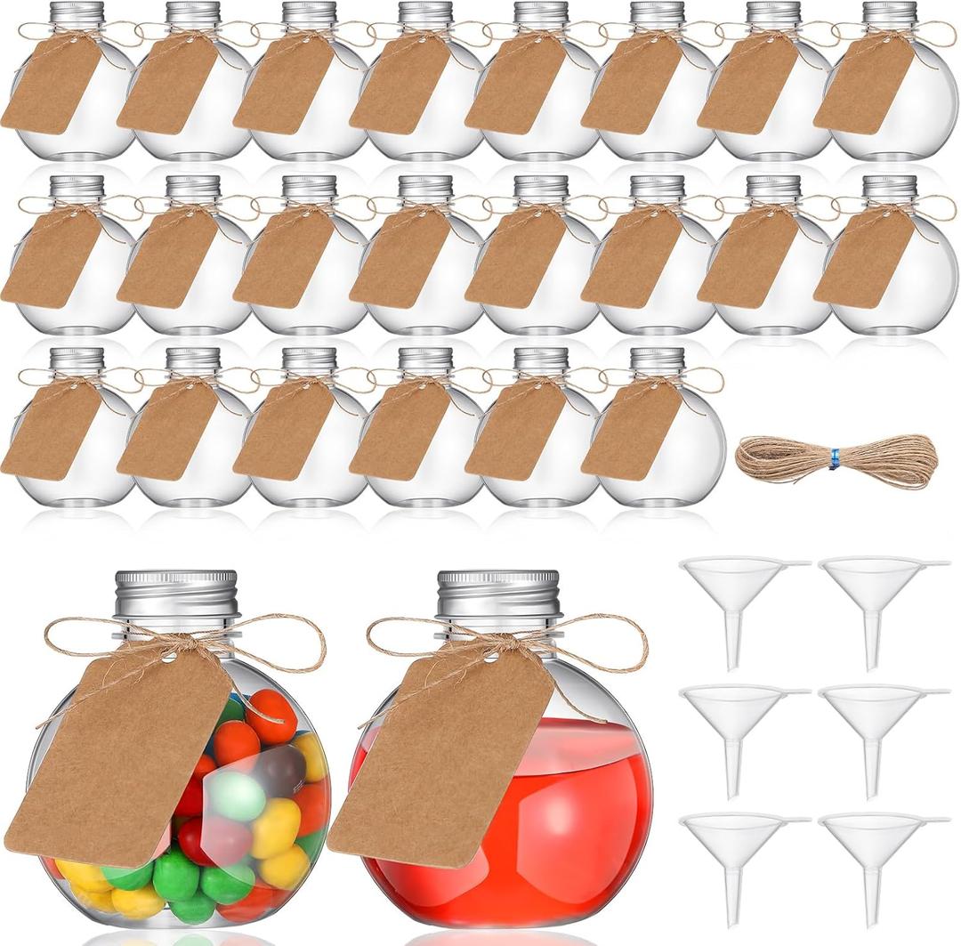 Baderke 19 Pcs 13.5 oz Large Plastic Potion Bottles with Caps and Label Spherical Round Bottles for Drink Christmas Ball Shape Decorative Bottles Candy Jar for Birthday Craft Wedding Party Favor Gift