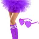 Adult Tutus for Women, 5 Layered Tulle Tutu Skirt Set with Heart Sunglasses and Knee High Socks Party Favors