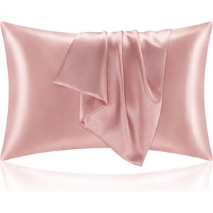 BEDELITE Satin Pillowcase for Hair and Skin, Super Soft and Cooling Similar to Silk Pillow Cases 2 Pack with Envelope Closure, Gift for Women Men(20"x26" Standard Size, Rose Pink)