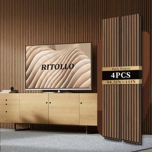 RITOLLO 4-Piece Wood Slat Panels for Wall 94.5"11" Acoustic Panels for Interior Wall Decor 3D Fluted Sound Absorbing Panels - Walnut