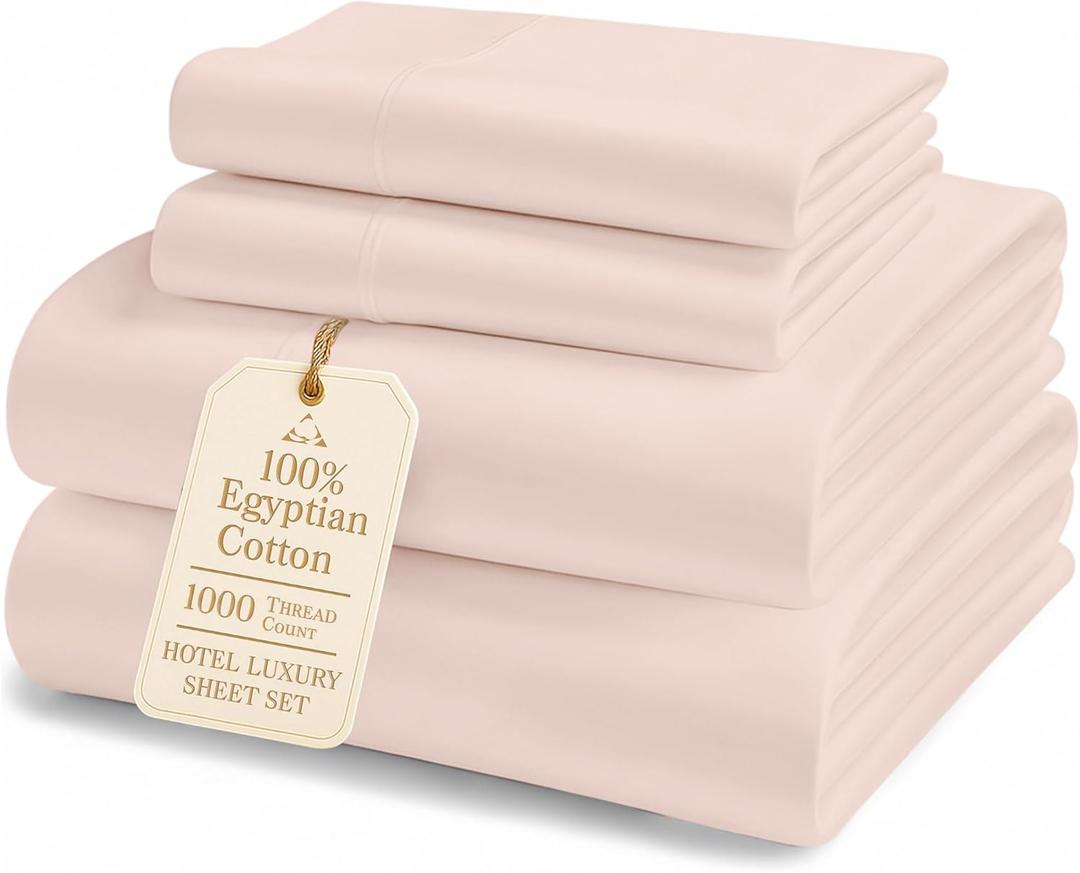 LANE LINEN Luxury 100% Egyptian Cotton Bed Sheets Full Size - 1000 Thread Count, Fully Elasticized Reinforced 15" Extra Deep Pocket Full Sheets, Soft & Comfy Sateen Weave for Silky Finish-Sepia Rose