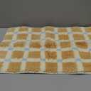 GIB Tan Brown Checkered Bathroom Rug Mat 24" x 16", Blue Accent, Extra Soft Absorbent Non-Slip Washable Plush Fluffy Shaggy Microfiber Bath Mat for Bathroom Floor, Aesthetic Small Bedroom Rug