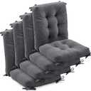 Juexica 4 Set Outdoor Patio Chair Cushions Corduroy Seat High Back Tufted Pillow Replacement Rocking Patio Chair Pads for Outdoor Indoor Home Office(Dark Gray)